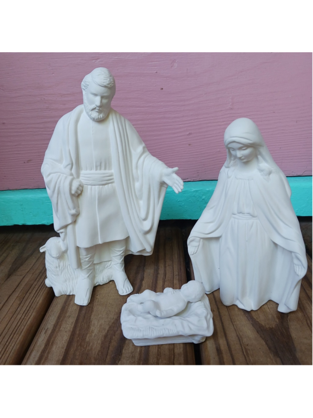 Vtg Duncan Mold 4 Piece Nativity Joseph Mary Baby Jesus Christmas Ceramic Bisque